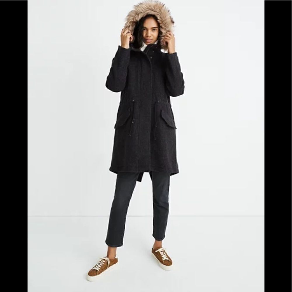 New Madewell Vancouver Wool blend Parka Dark Grey Size small